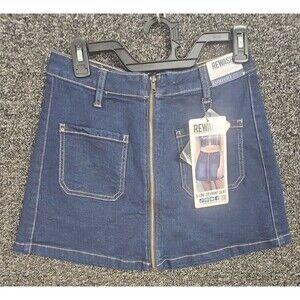 By Rewash A-Line Women's Denim Jean Zip Front Dark Wash Skirt Pockets 5/27 NWT